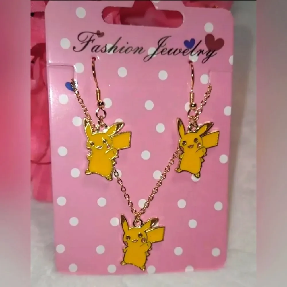 Fashion Jewelry Girls NIP 3pc Pokemon Inspired Pikachu Earrings & Necklace Set